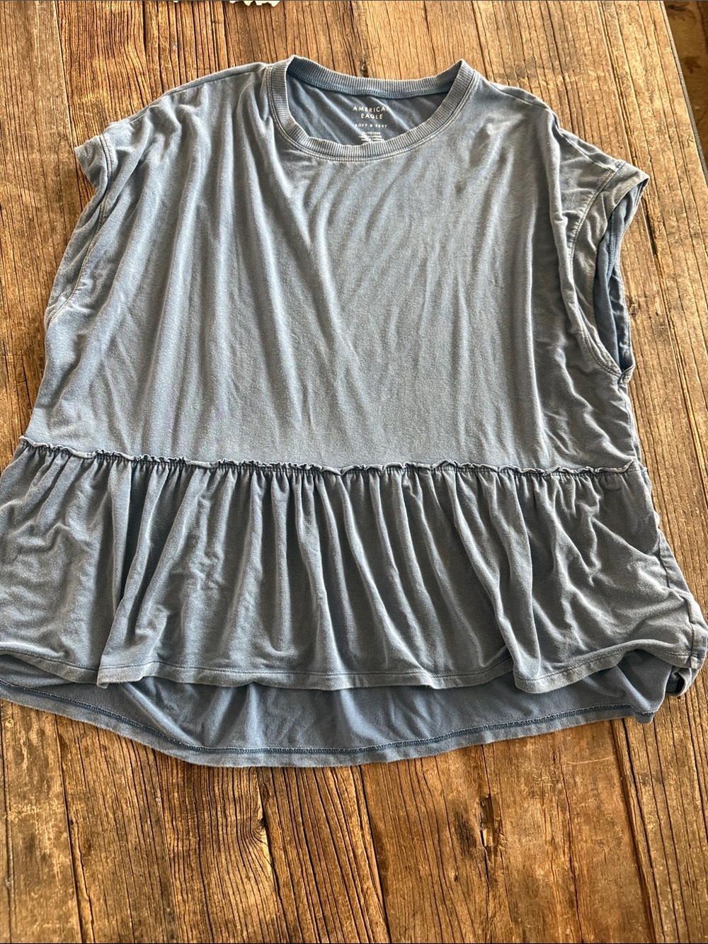American Eagle Outfitters Soft and Sexy Slate Blue Ruffle-Hem Short Sleeve Tee
